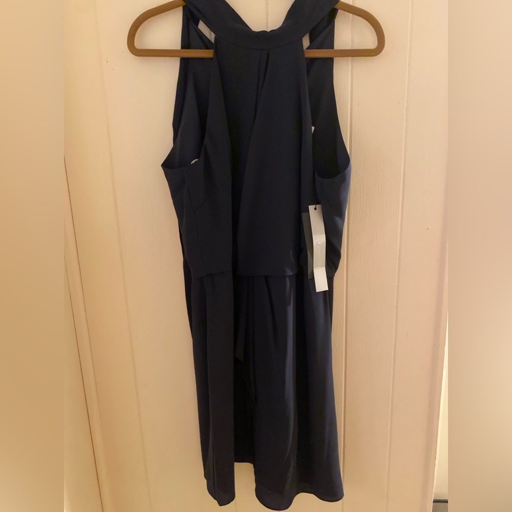 NWT HALSTON Women's Satin Dress Size 14 Dark Navy Evening Collection
